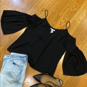 Flowy off shoulder black top bell sleeves